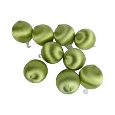 Satin Silk Wrapped Vtg Celedon Green Small Christmas Ball Ornaments  Lot of 9 picture