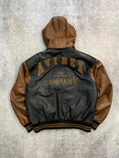 NEW Mens Avirex Leather Jacket Millennium Company Hoodie Black Brown Bomber NWT picture