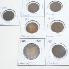 Lot (7) CANADIAN Large Cent Coins 1888 1910 1912 1913 1916 1918 1919 World picture