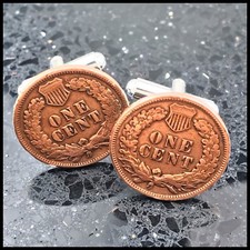 New Cufflinks Antique 100 Year Old Penny Coin Laurel Wreath w Shield One Cent picture