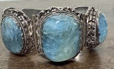 RARE Estate Antique China Silver No23 Wide Bracelet Aquamarine  Sterling OOAK picture