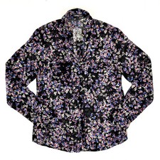 Express Womens XS Floral Chiffon Long Sleeve Button Down Shirt Black Blue Pink picture
