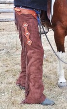 Men's Native American Suede Leather Chaps Rodeo Western Cowboy Mountain Style picture