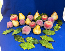 16 faux sugared beaded decorative fruit apples,pears,pomegranates14 fabric leave picture