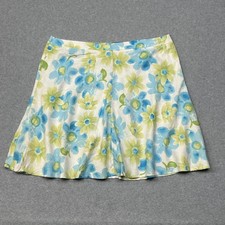 VTG Linen Blend Skirt Womens 18 Blue Green Floral Lime Yours George GLS21039 NWT picture