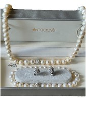 Macy’s Cultured Freshwater Pearl Woven Necklace, Bracelet &Earrings Set picture