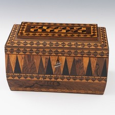Two Compartment Tunbridge Ware Tea Caddy c186o picture