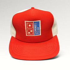 Vintage 1980s Domino’s Pizza Sample Trucker Snapback Hat Red White USA picture