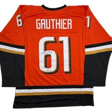 Autographed/Signed Cutter Gauthier Anaheim Orange Hockey Jersey Beckett BAS COA picture