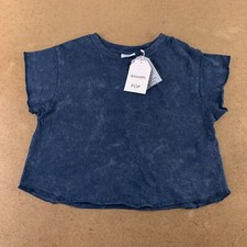 Bloom Pop Women's Size Medium Navy Washed Crew Neck Short Sleeve Cropped Tee NWT picture