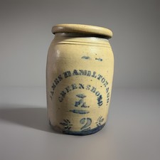 Large Antique Country Primitive Pennsylvania Stencil Stoneware Crock picture