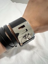 Hermès Kelly Dog Black Leather Cuff Bracelet Silver Hardware Authentic XS-Small picture