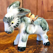 Vintage 1950s Ceramic Donkey Figurine Mid Century Kitsch Japan Cursive Mark picture