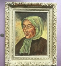 Vintage painting by H. BREMMER of old women with scarf. Very well done. picture