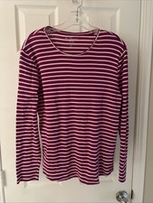 Chicos Womens Gorgeous fuchsia, white Stripe Top Sz 2 Long Sleeve Pullover  Top picture