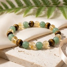 Triple Abundance Bracelet Citrine Aventurine Tiger Eye Wealth Healing Crystal picture