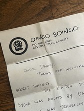 Super Rare Vintage Oingo Boingo Secret Society  Hand Written Letter From 1984 picture