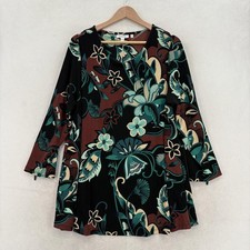 Chico's Travelers Blouse Womens 3 Multicolor Floral Zip Long Sleeve Slinky Knit picture