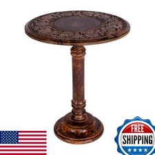 Woodify Side Table Hand-Carved Mango Wood Side Table, 18x22 5524 picture
