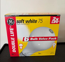 6 Pack GE 75W Double Life Incandescent Soft White Light Bulbs A19 NEW picture