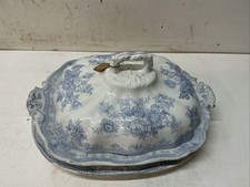 1880 Wedgwood Co Asiatic Pheasants Blue Transferware Covered Tureen Platter Set picture