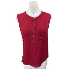NEW Ann Taylor LOFT Red Sleeveless Half Button Shirt Blouse Tank Top Size M picture