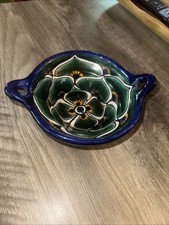 Vintage Mexican Folk Art Talavera Cazuela Pottery Double Handled Bowl picture