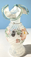 Fenton Meadow Beauty Vase Opalescent Feather Swirl Mist Ruffled Rim Signed NEW picture