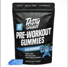 Tasty Gains Pre-Workout Gummies Blue Raspberry Dietary Supplement 30 Servings picture