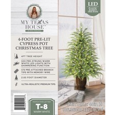 My Texas House 4ft Prelit Green Cypress Artificial Christmas Potted Tree, 100 Wa picture