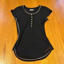 Vintage Y2K GUESS fitted Henley top with floral buttons picture