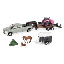 1/32 CASE SV340B Skid Steer on Flatbed Trailer with RAM Pickup & Accessories, ZF picture