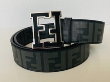 Fendi Belt Black/Gray Zucca Print FF-Buckle Size 36-40 picture