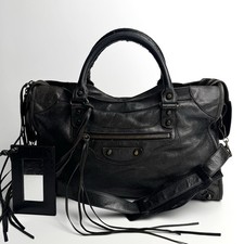 BALENCIAGA The City 115748 Black Leather 2Way Shoulder Bag Handbag Auth Y2K picture