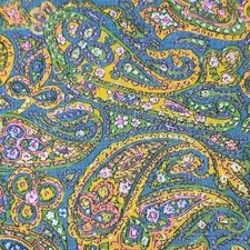 VTG 60s 70s  Paisley Fabric Blue Green Mustard Pink Floral Boho Quilt 8 yrd LOT picture