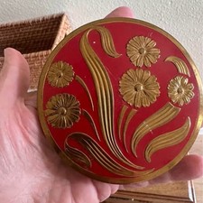Vintage Rex Fifth Avenue Red and Gold Floral Powder Compact picture
