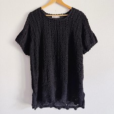 90s vintage black cotton crochet tee picture
