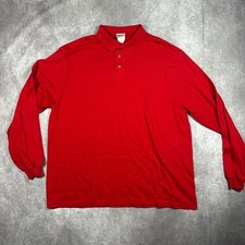 Hanes Activewear Mens XL Red Long Sleeve Polo Shirt Cotton Blend Vintage Style picture