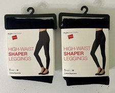 2 Pk Hanes Style Essentials Body Shaping Cotton Leggings For Women Black Medium  picture
