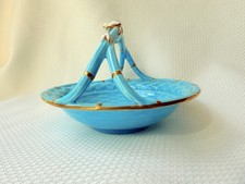 Antique Minton Style Copeland Ribbon Blue Turquoise Porcelain Basket Bows picture