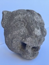 Antique Pre Colombian Sculpture STONE CARVING STATUE RELIC JAGUAR HEAD SPOUT picture
