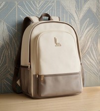 Loulu Cream and Brown Two-Tone Leatherette Backpack Gold Hardware New w/ Tags. picture