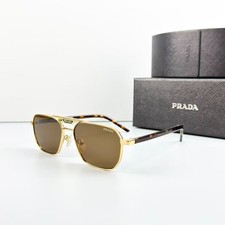 Prada SPR 58Y Sunglasses Gold Metal Frame Brown Lens Tortoise Temples New w/ Box picture
