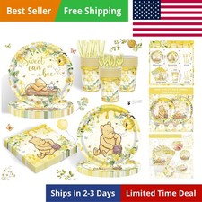 120PCS Classic Bear Party Supplies for Girls Baby Shower Kids Spring Sweet as... picture