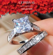 2.5 CARATS PRINCESS CUT 925 STERLING SILVER CUBIC ZIRCONIA BRIDAL SET ENGAGEMENT picture