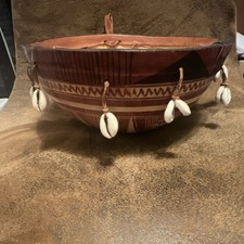 Vintage style African carved Gord bowl with calorie shells folk art decor picture