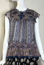 Spring 2011 Anna Sui Sheer SILK Cap Sleeve Blouse Size 8, Metallic Paisley NWT picture