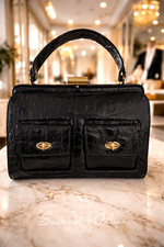 Vintage Triangle New York Black Croc Embossed Top Handle Handbag – Classic Struc picture
