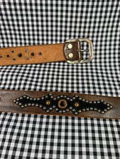 Vintage Jeff Gallea Brown Leather Studded Grommet Belt Y2K Western Boho Large picture