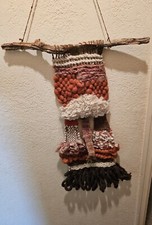vintage homemade original creation boho wool yarn woven hanging wall art Rebecca picture